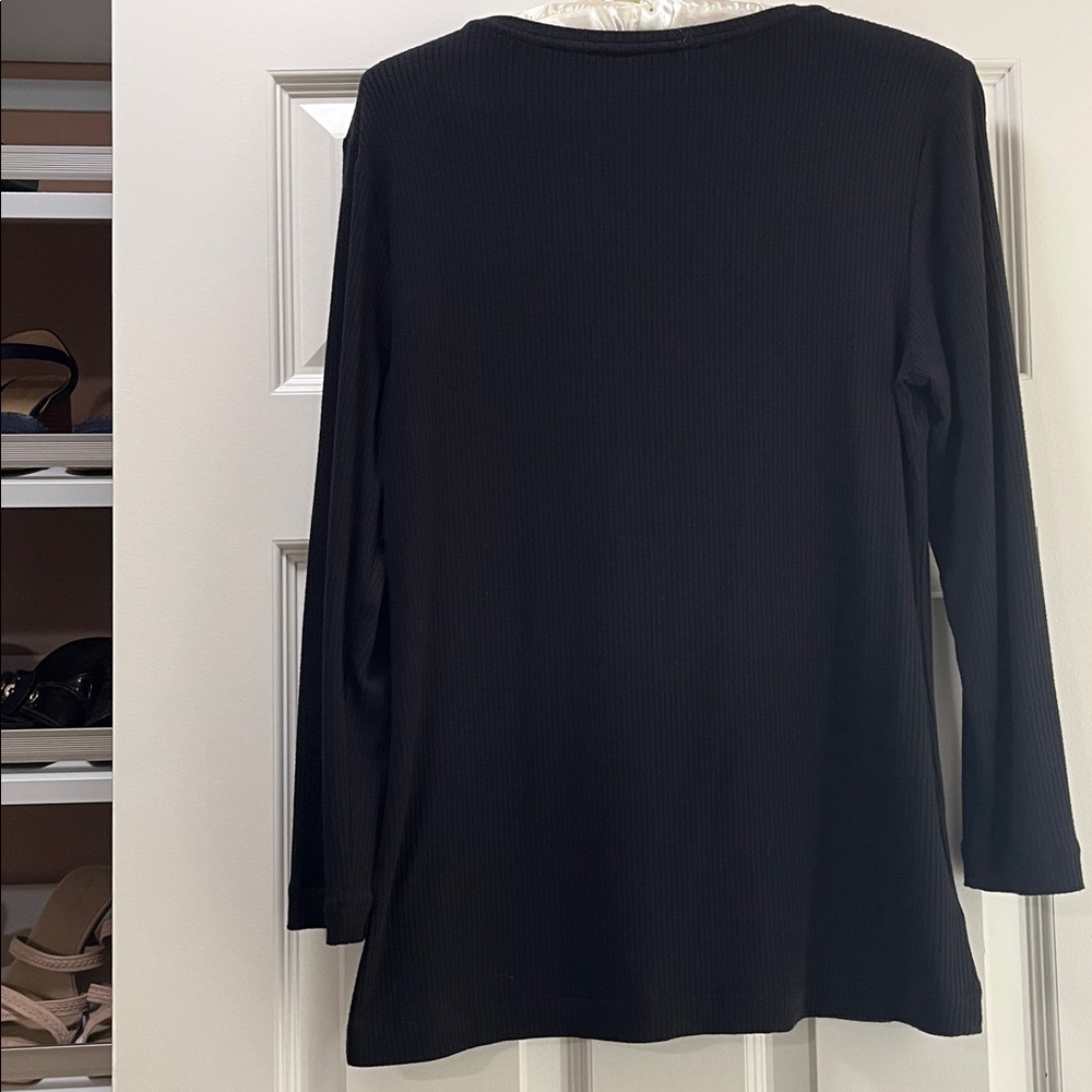 Ann Taylor Black Ruffled Ribbed Tee - Picture 3 of 6